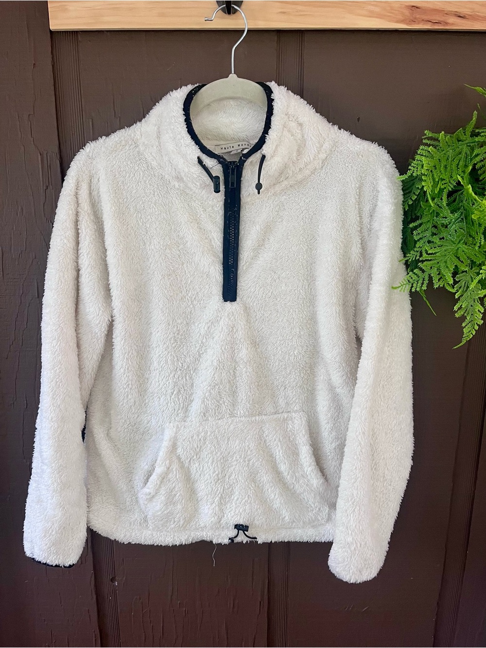 Haute Monde White Sherpa Half-Zip with Black Trim